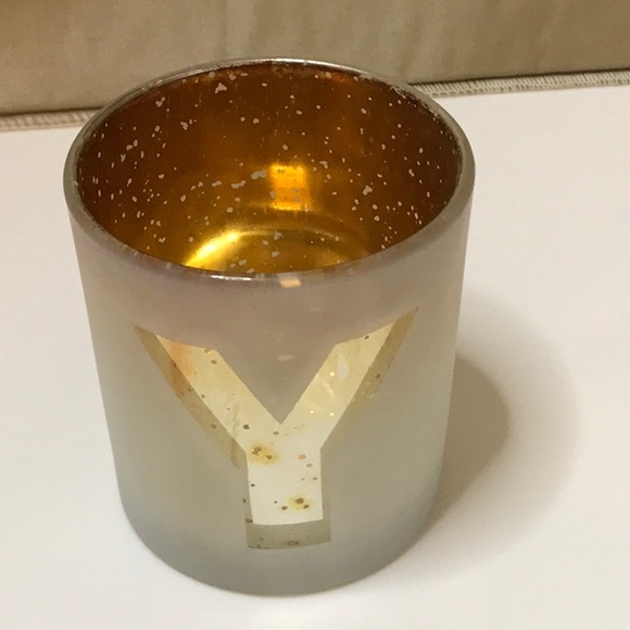 CANDLE GLASS VOTIVE HOLDER SET OF 3 SPELLS J0Y GOLD AND SILVER SPARKLE.  FROSTED - Picture 4 of 9